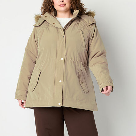 Gallery Womens Plus Removable Hood Heavyweight Anorak, 1x, Brown