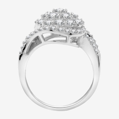 Diamond Blossom Womens 2 CT. T.W. Lab Grown White Sterling Silver Round Cocktail Ring