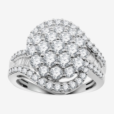 Diamond Blossom Womens 2 CT. T.W. Lab Grown White Sterling Silver Round Cocktail Ring