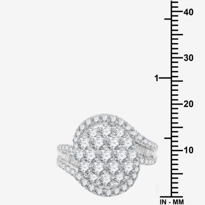 Diamond Blossom Womens 2 CT. T.W. Lab Grown White Sterling Silver Round Cocktail Ring