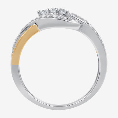 Womens 1/3 CT. T.W. Lab Grown White Diamond 14K Two Tone Gold Over Silver Sterling 3-Stone Cocktail Ring