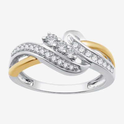 Womens 1/3 CT. T.W. Lab Grown White Diamond 14K Two Tone Gold Over Silver Sterling 3-Stone Cocktail Ring