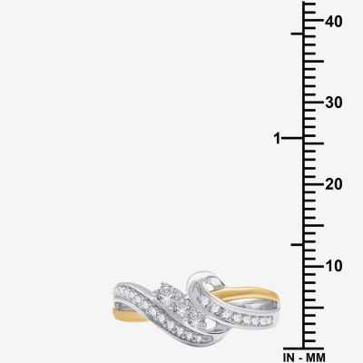 Womens 1/3 CT. T.W. Lab Grown White Diamond 14K Two Tone Gold Over Silver Sterling 3-Stone Cocktail Ring