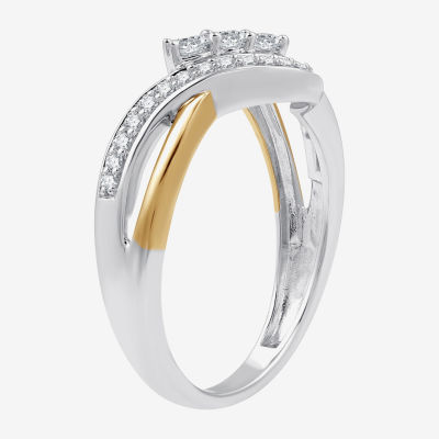 Womens 1/3 CT. T.W. Lab Grown White Diamond 14K Two Tone Gold Over Silver Sterling 3-Stone Cocktail Ring