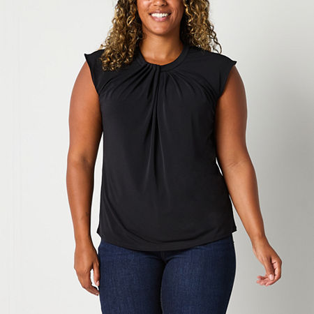 Liz Claiborne Womens Crew Neck Sleeveless Blouse, Small, Black