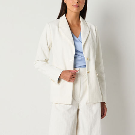 Worthington Womens Regular Fit Blazer, 10 Petite, White