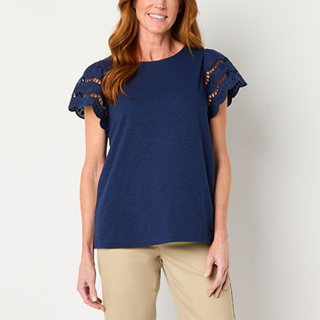 St. John's Bay Womens Crew Neck Short Sleeve T-Shirt, Large, Blue