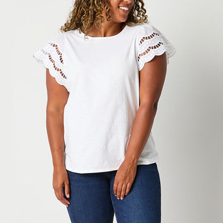 St. John's Bay Womens Crew Neck Short Sleeve T-Shirt, Medium, White