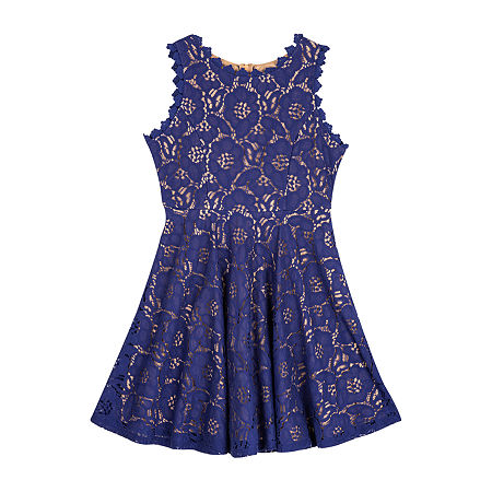 Rare Editions Big Girls Sleeveless Skater Dress, 14, Blue