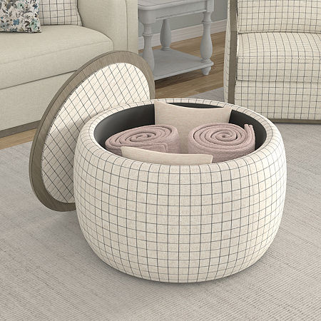 Home Point Loines Storage Geometric Ottoman, One Size, White