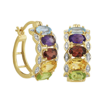 Multi-Gemstone and Diamond-Accent Hoop Earrings, Color: Multi - JCPenney
