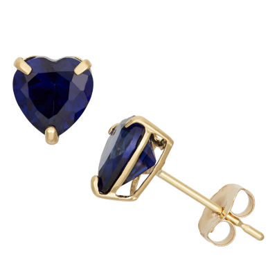 Lab Created Blue Sapphire 10K Gold 6.1mm Heart Stud Earrings