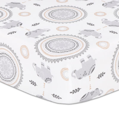 The Peanutshell Boho Elephant And Medallion Print Crib Sheet