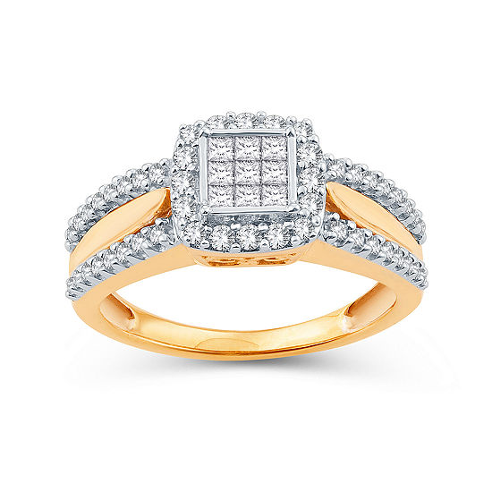 Womens 1/2 CT. T.W. Genuine White Diamond 10K Gold Cushion Engagement Ring