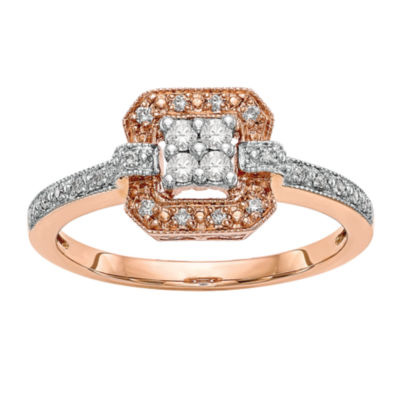 Womens 1/5 CT. T.W. Natural White Diamond 14K Rose Gold Cushion Halo ...