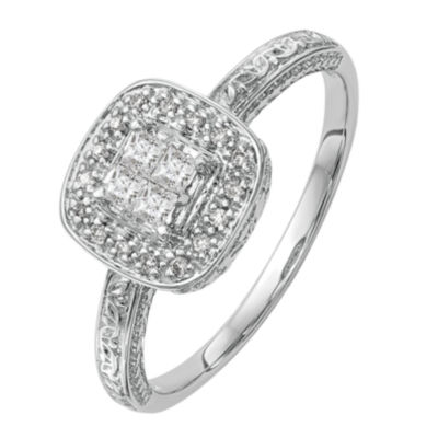 Womens 1/5 CT. Natural White Diamond 14K Gold Cushion Engagement Ring