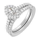 Womens 3/4 CT. T.W. Genuine White Diamond 14K White Gold Marquise Side Stone Halo Bridal Set