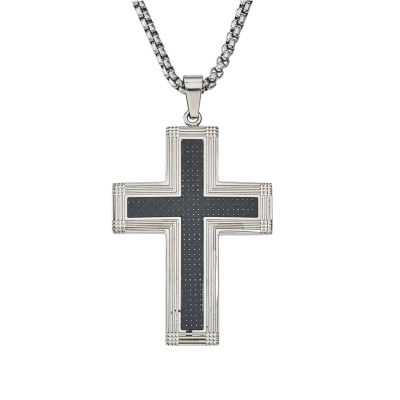 Mens Stainless Steel Cross Pendant Necklace