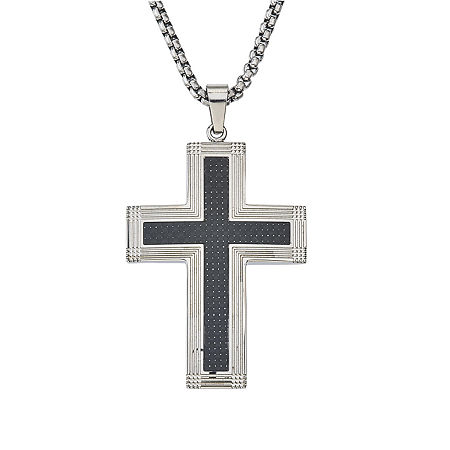 Mens Stainless Steel Cross Pendant Necklace, One Size