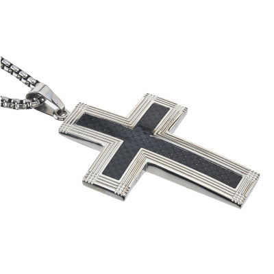 Mens Stainless Steel Cross Pendant Necklace