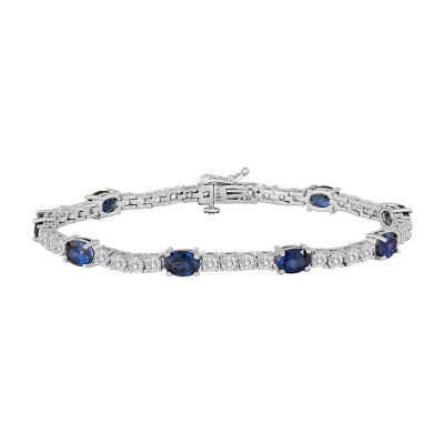 Lab Created Blue Sapphire Pure Silver Over Brass 7.5 Inch Tennis Bracelet