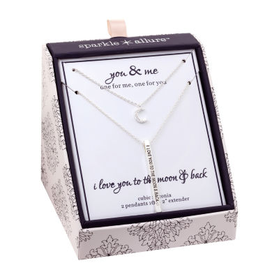 Sparkle Allure Womens Cubic Zirconia Pure Silver Over Brass Bar Moon 2-pc. Necklace Set