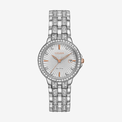 Citizen Silhouette Crystal Womens Crystal Accent Silver Tone Stainless Steel Bracelet Watch Ew2340-58a