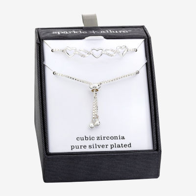 Sparkle Allure Womens Cubic Zirconia Heart Bolo Bracelet