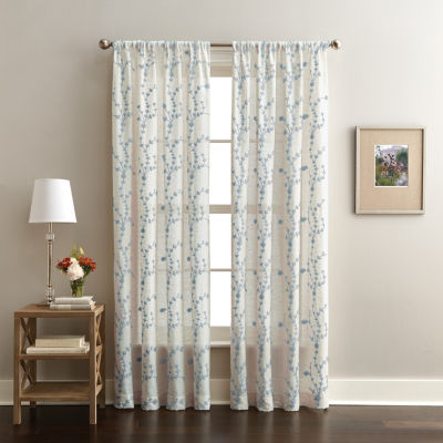 CHF Lynette Embroidered Light-Filtering Rod Pocket Single Curtain Panel ...