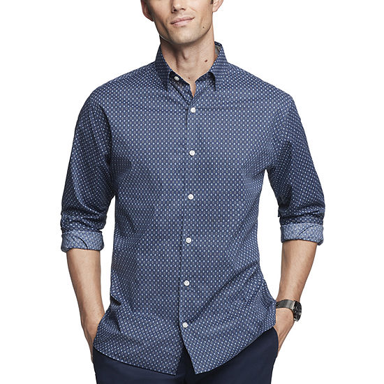 Van Heusen Essential Stain Shield Mens Slim Fit Long Sleeve Geometric Button-Down Shirt