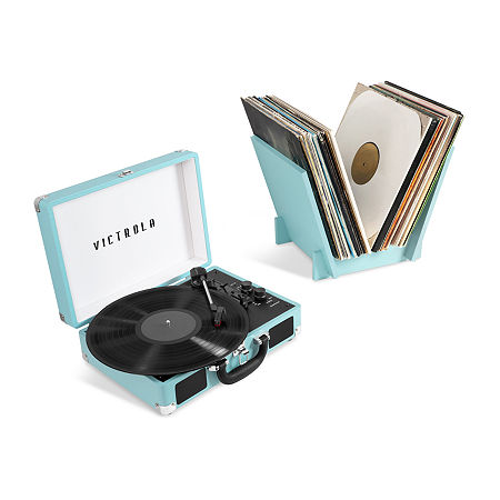 Victrola Journey+ Bluetooth Suitcase Record Player With Matching Record Stand, One Size, Blue