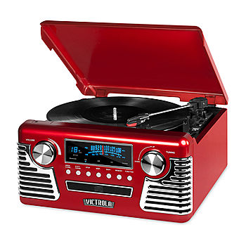 Red Victrola Vintage 3-Speed Bluetooth Suitcase Turntable with Speakers 
