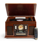 Victrola Nostalgic Wood Countertop Jukebox with Built-in Bluetooth Speaker,  50's Retro Vibe, 5 Bright Color-Changing LED Tubes, FM Radio, Wireless