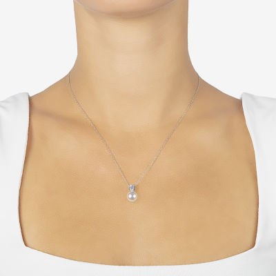 Silver Treasures Womens White Cultured Freshwater Pearl Sterling Silver 18 Inch Pendant Necklace
