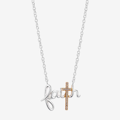 Gratitude & Grace Faith Gold Plate Over Brass Cubic Zirconia 16 Inch Link Cross Pendant Necklace