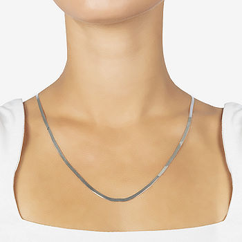 Herringbone Engraved Chain Necklace - Sterling Silver