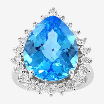 Effy Final Call Womens 1/5 CT. Genuine Blue Topaz 14K White Gold Halo Cocktail Ring