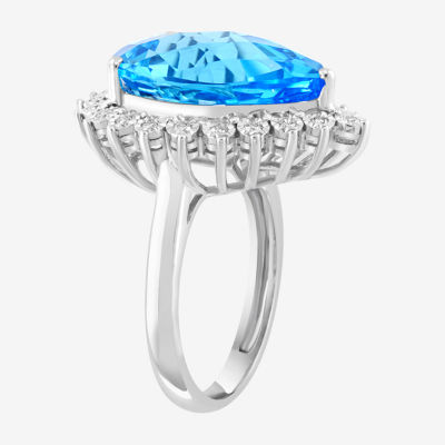 Effy Final Call Womens 1/5 CT. Genuine Blue Topaz 14K White Gold Halo Cocktail Ring
