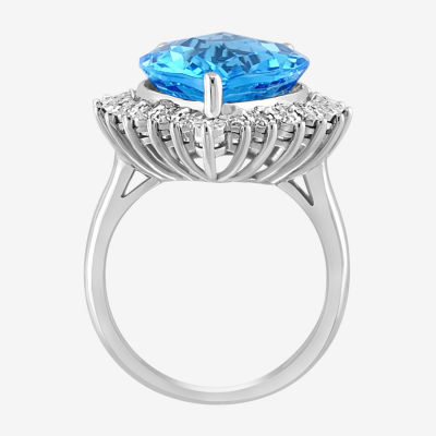 Effy Final Call Womens 1/5 CT. Genuine Blue Topaz 14K White Gold Halo Cocktail Ring