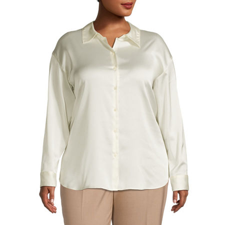  Worthington Plus Womens Long Sleeve Regular Fit Button-Down Shirt