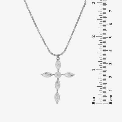 Womens White Cubic Zirconia Sterling Silver Cross Pendant Necklace