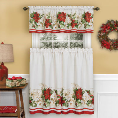 Elrene Home Fashions Red & White Poinsettias 3-pc. Rod Pocket Kitchen Curtain Window Set