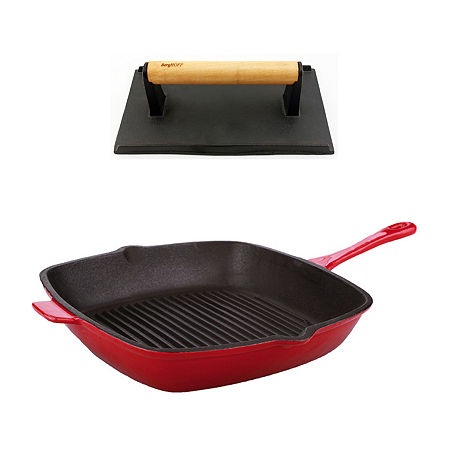 BergHOFF Neo Cast Iron Grill Pan And Bacon/Steak Press Set, One Size, Red