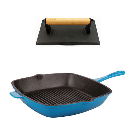 BergHOFF Neo Cast Iron Grill Pan And Bacon/Steak Press Set, One Size, Blue