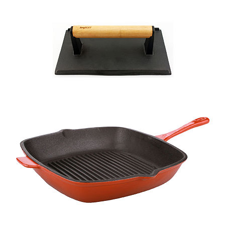 BergHOFF Neo Cast Iron Grill Pan And Bacon/Steak Press Set, One Size, Orange