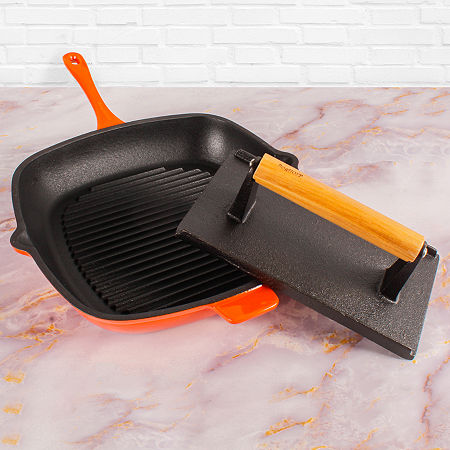 BergHOFF Neo Cast Iron Grill Pan And Bacon/Steak Press Set, One Size, Orange