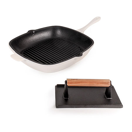 BergHOFF Neo Cast Iron Grill Pan And Bacon/Steak Press Set, One Size, Beige