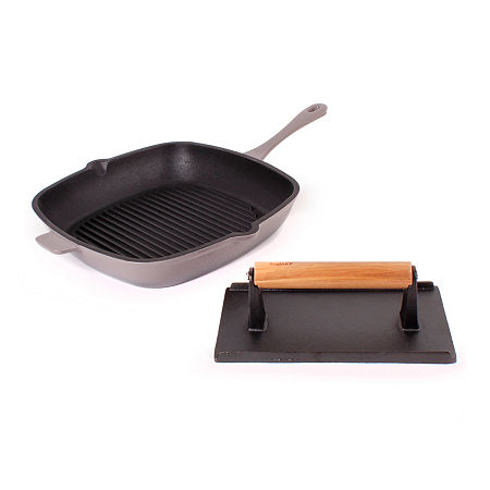 BergHOFF Neo Cast Iron Grill Pan And Bacon/Steak Press Set, One Size, Gray