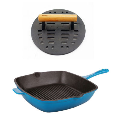 BergHOFF Neo Cast Iron Grill Pan and Slotted Steak Press Set