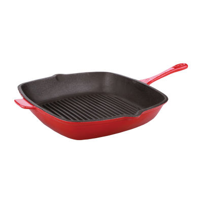 BergHOFF Neo 2 Pc. Cast-Iron Grill Pan & Slotted Steak Press Set, Red